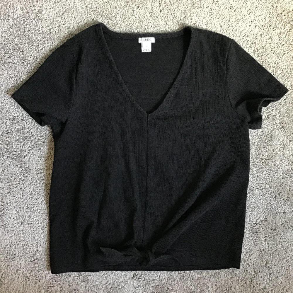 J. Crew Factory V-Neck Black Short Sleeve Top with Knotted Waist